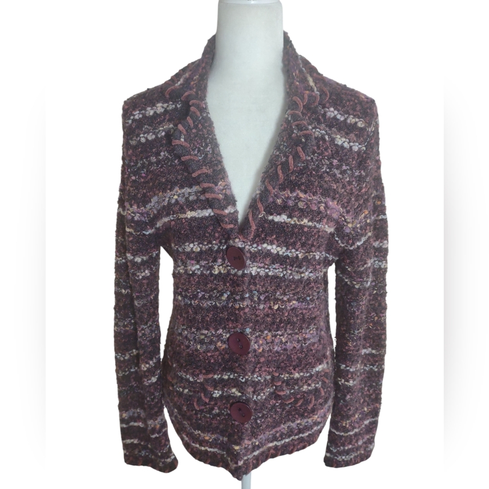 Vintage Curio Jacket Cardigan Women's Acrylic/Wool Blend‎ Textured Purple Mix XL